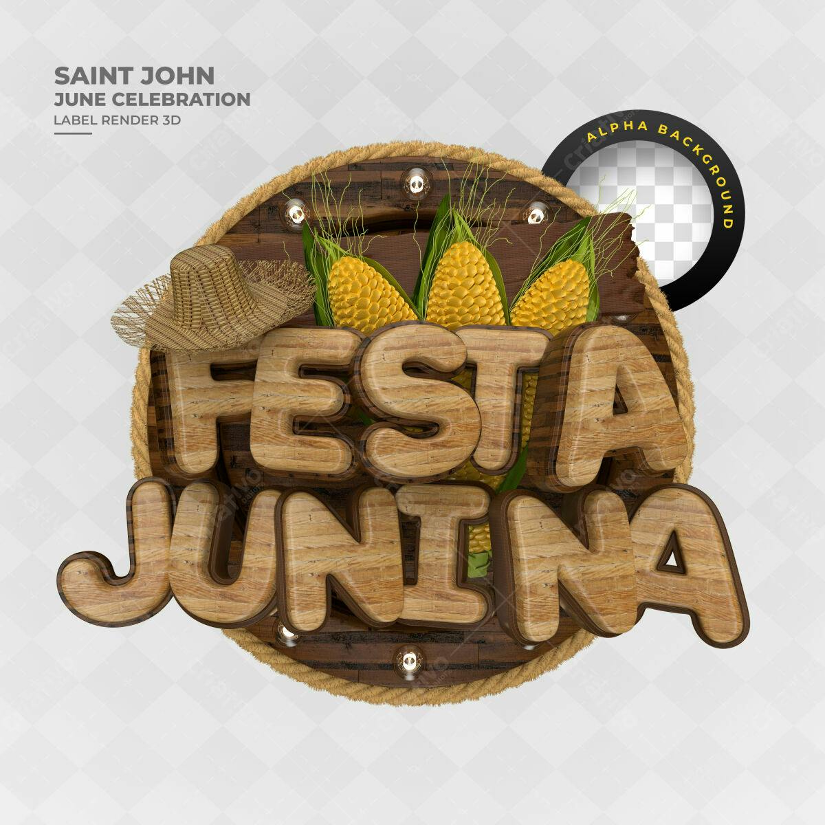 Logo Festa Junina em Madeira PSD Editável