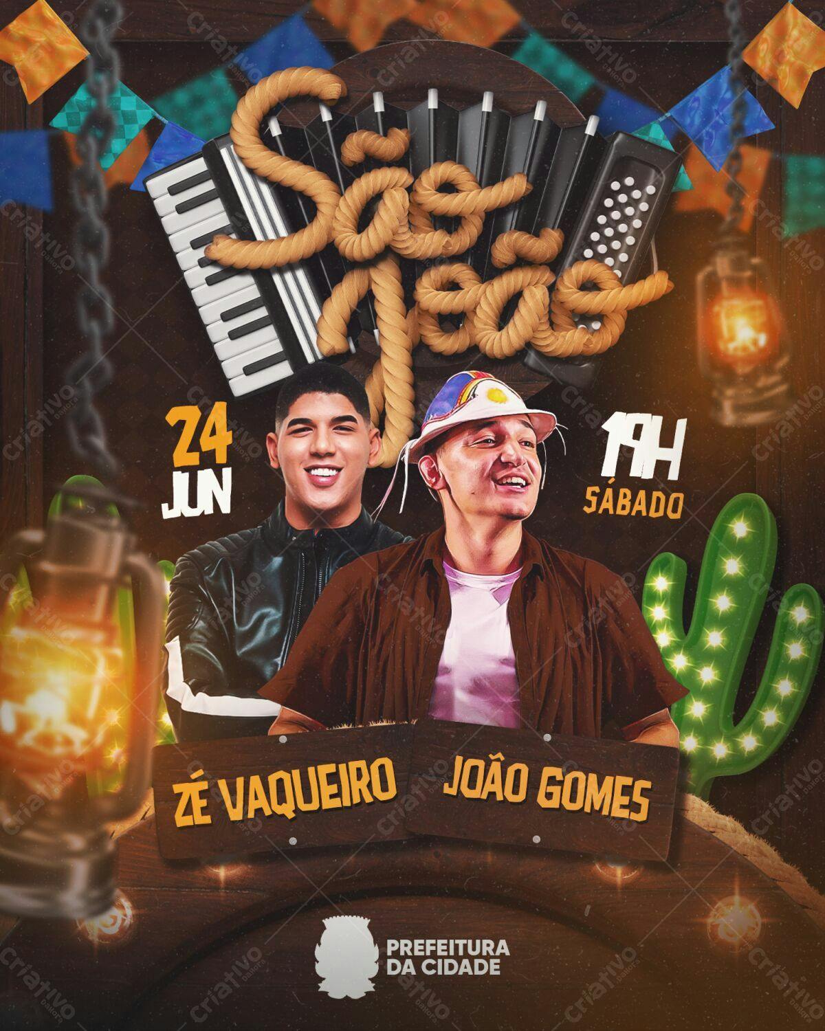 Flyer Festa Junina Zé Vaqueiro e João Gomes PSD Editável