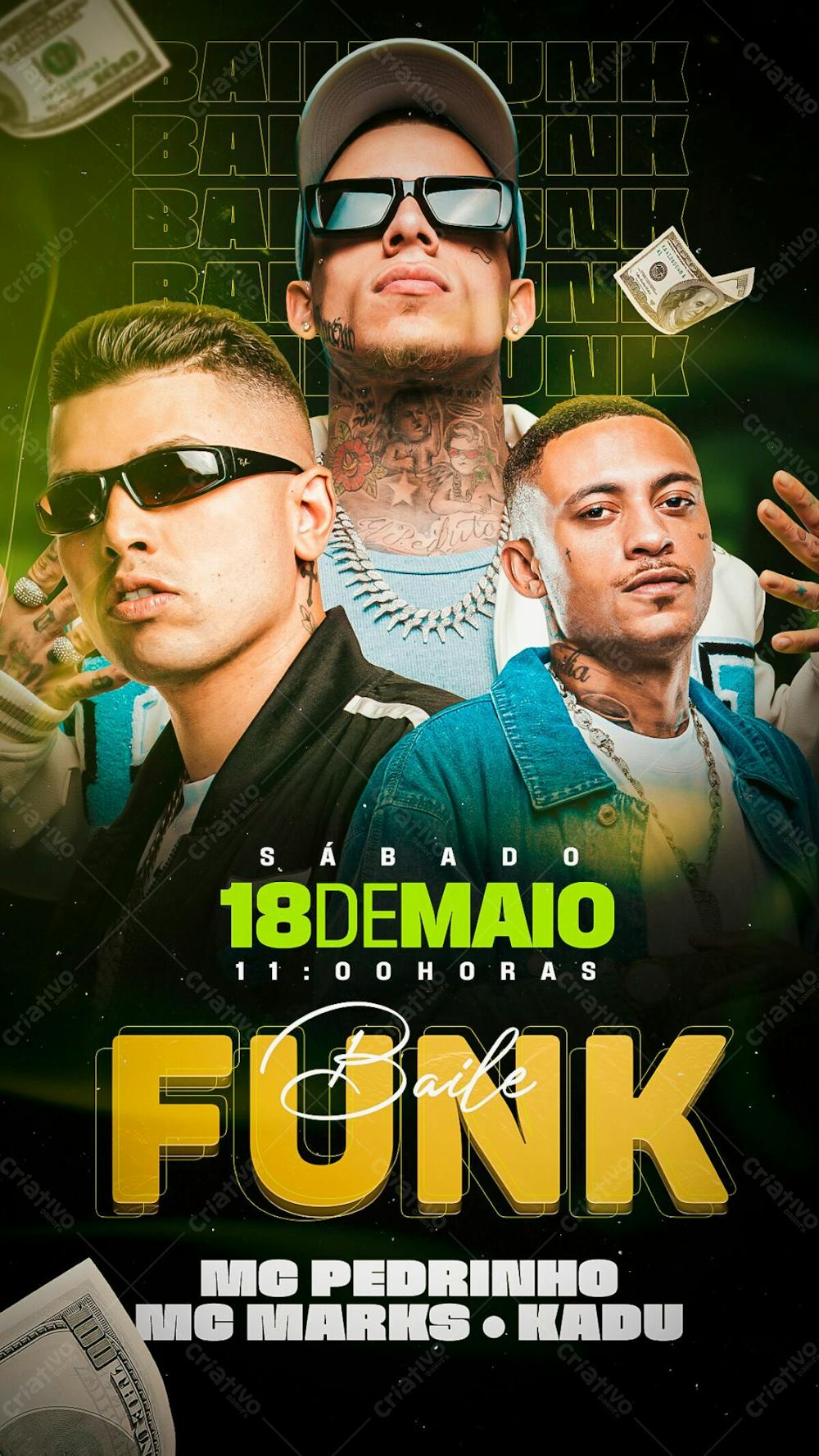 Flyer Evento Baile Funk Mc Pedrinho Mc Kadu Mc Marks Stories Psd Editável