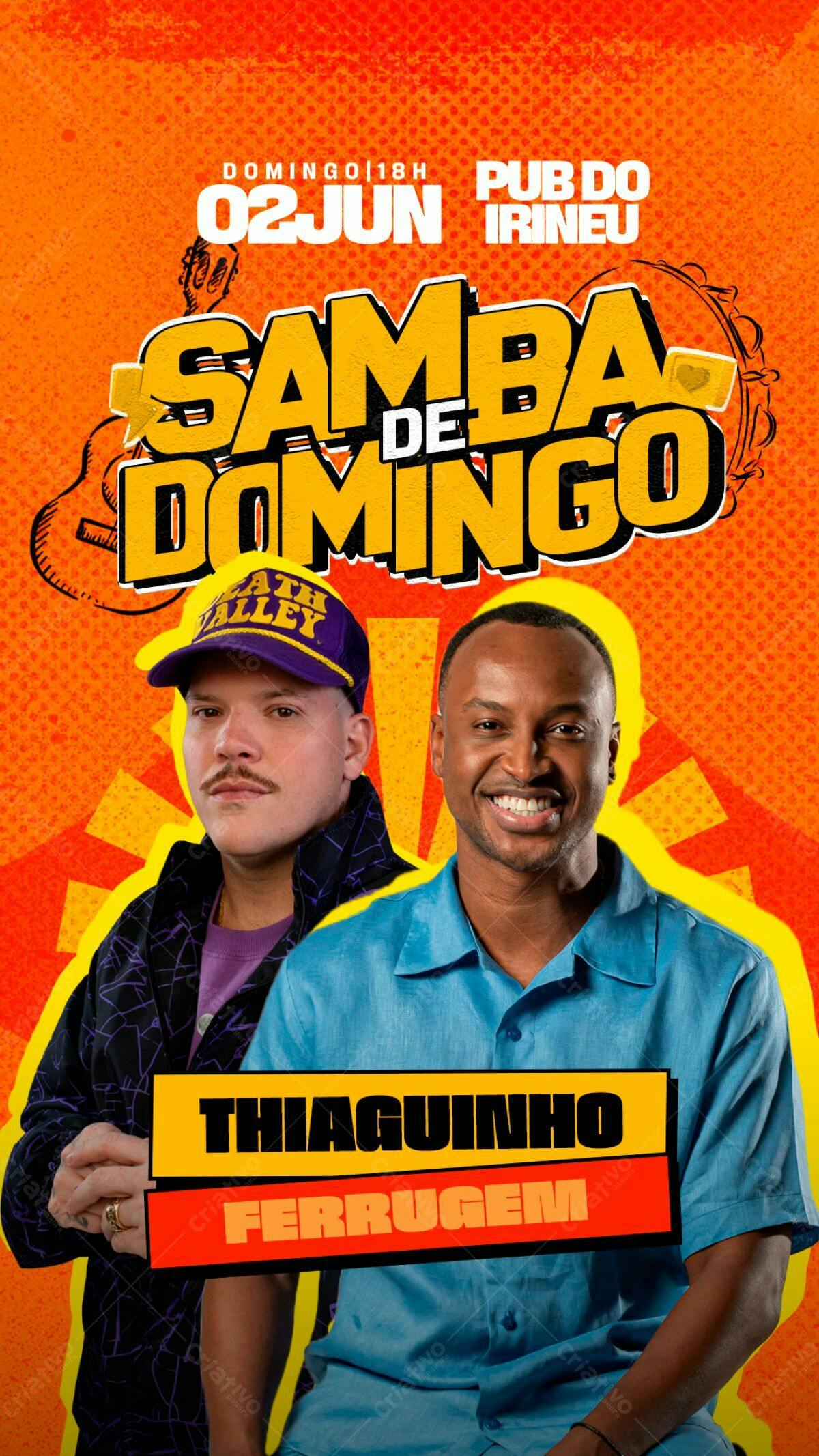 Flyer Samba de Domingo com Thiaguinho e Ferrugem PSD Editável