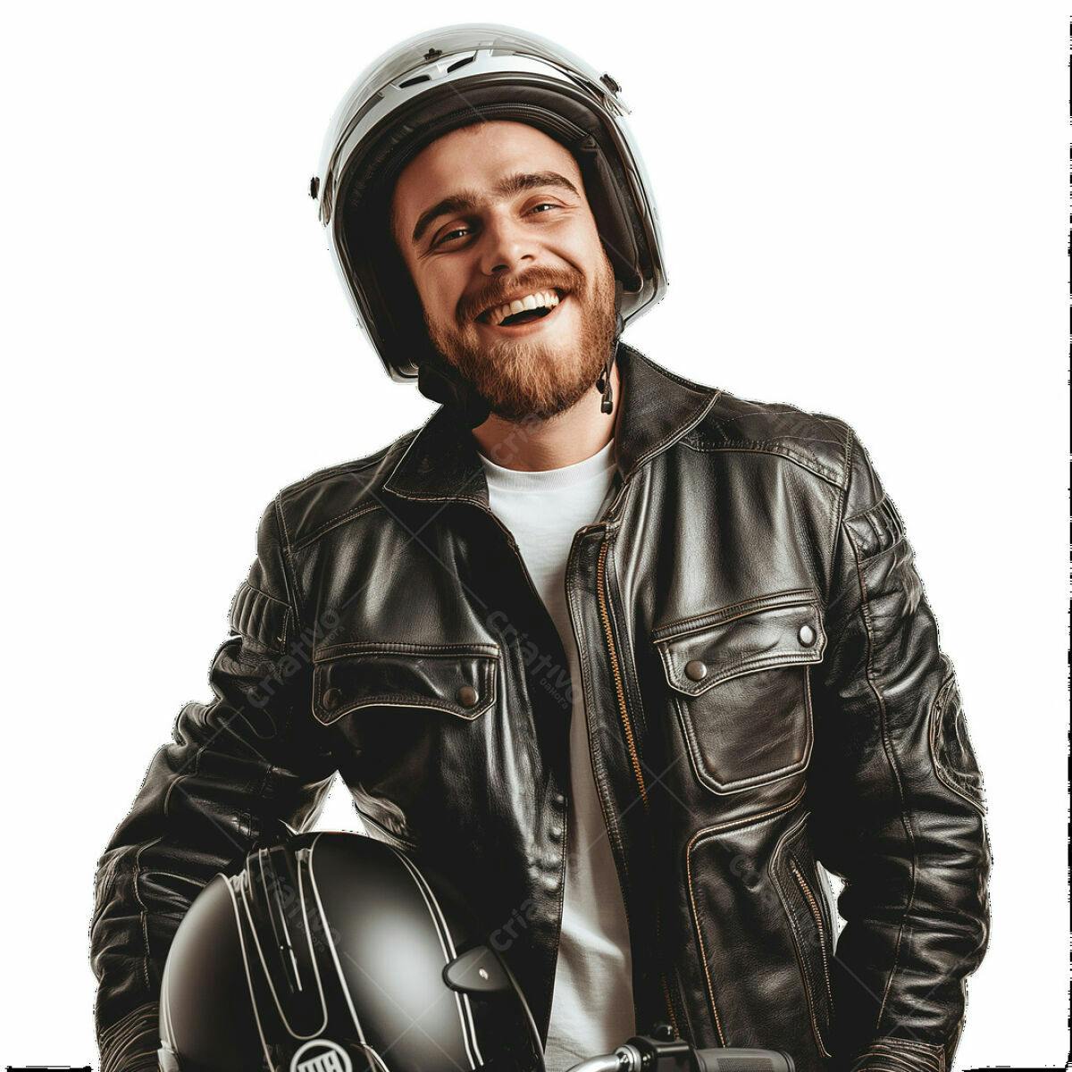 Imagem Motociclista Sorrindo PSD Editável