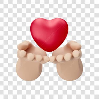Mãos com coração em 3d simbolizando solidariedade afeto doação com fundo transparente copiar