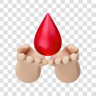 Mãos com gota de sangue em 3d simbolizando solidariedade doação de sangue com fundo transparente copiar