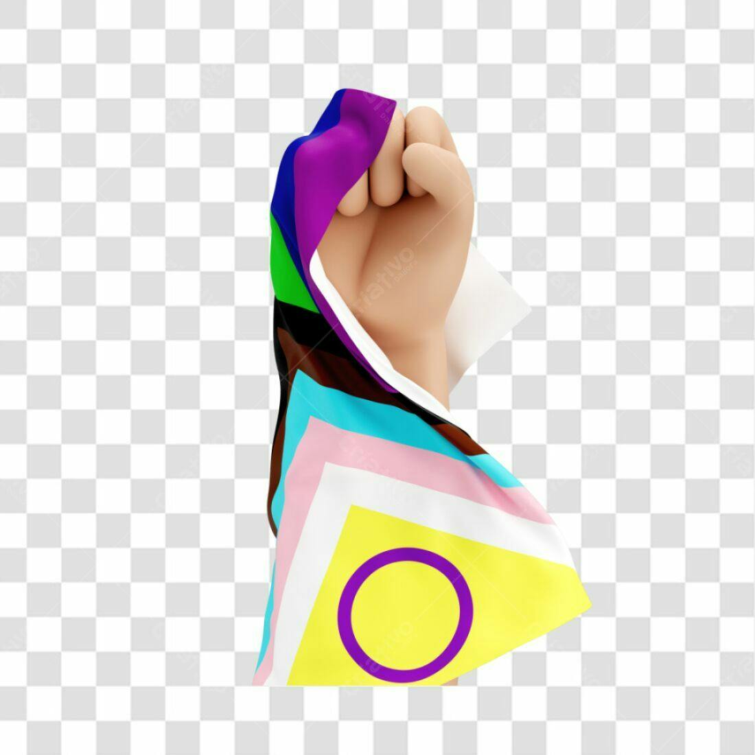 Icone Mão com Bandeira Intersexo PNG com fundo transparente