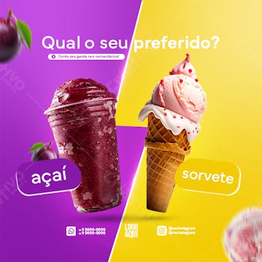 Social media açaí açaiteria psd editável