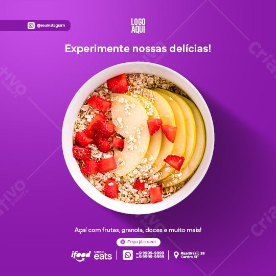 Post Instagram Açaí com Frutas PSD Editável