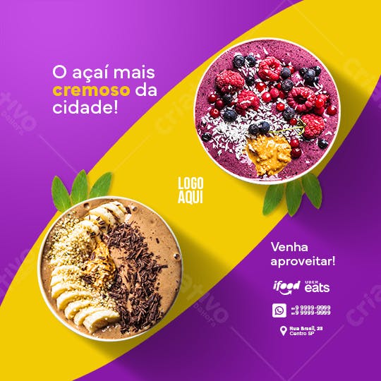 Post para Redes Sociais Açaí PSD Editável