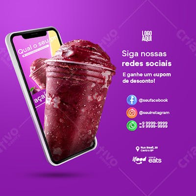Social Media Açaí Açaiteria Psd Editável
