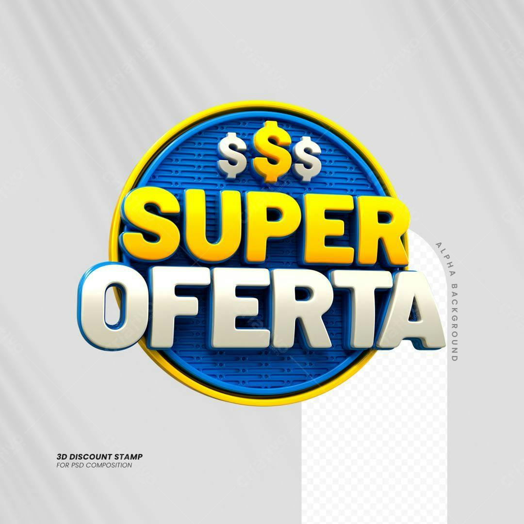 Selo 3D promocional Super Oferta azul e amarelo
