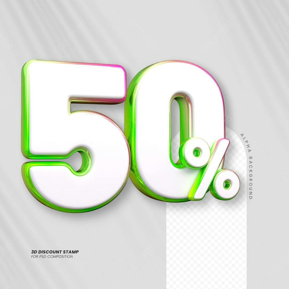 Letra 50% Ofertas Especiais Selo 3D mercado