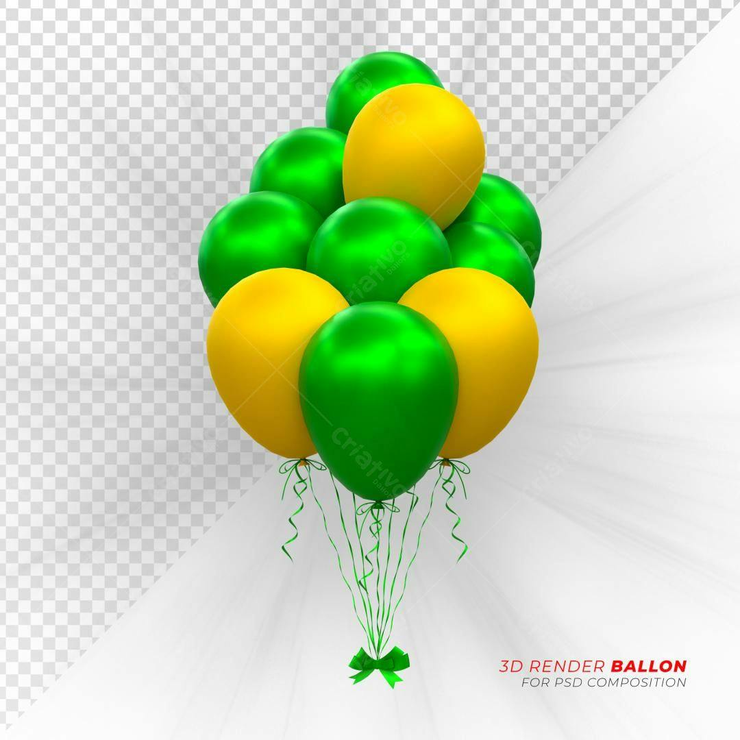 Selo 3D Festa Balões Verde e Amarelo