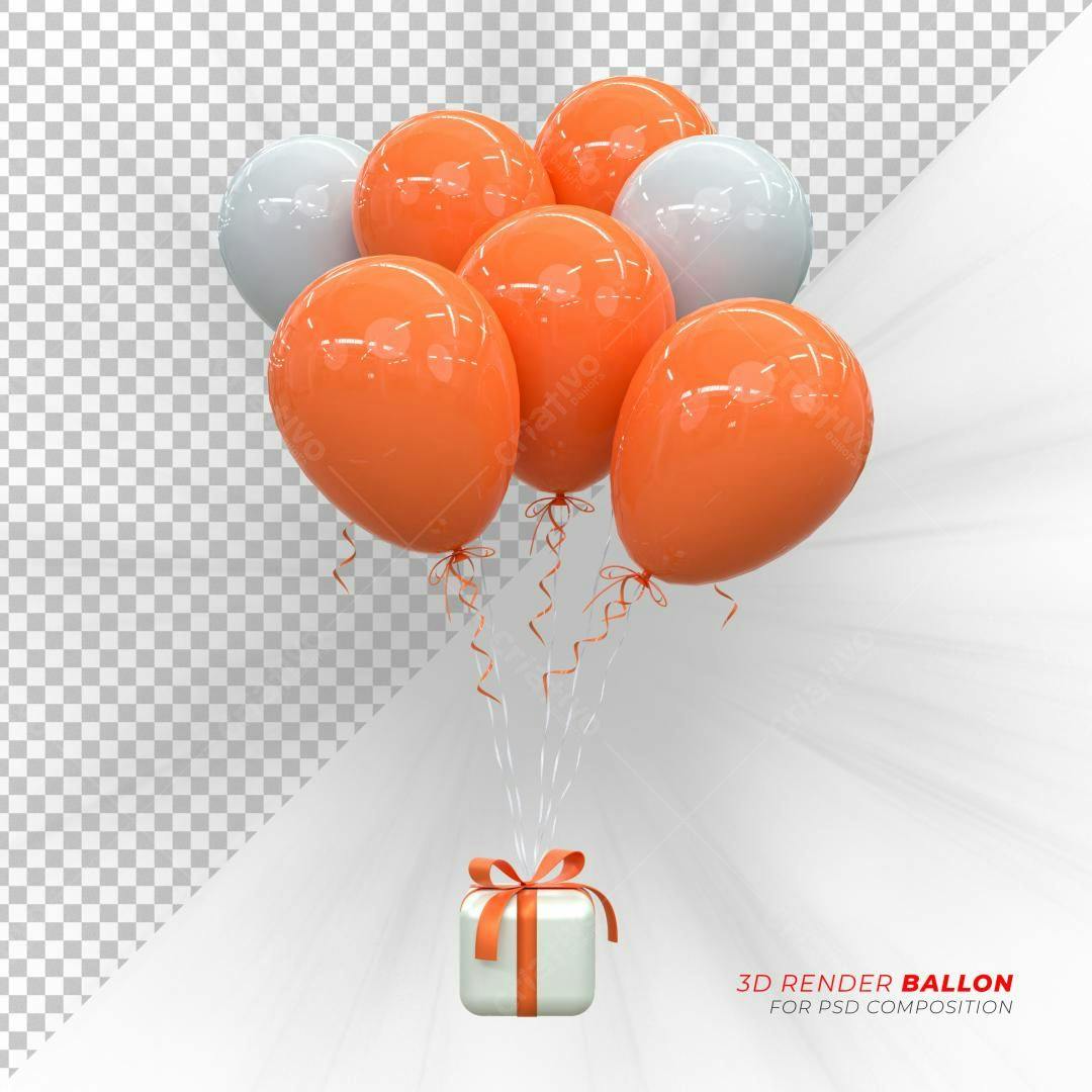 Selo 3D Festa Balões Laranja e Branco