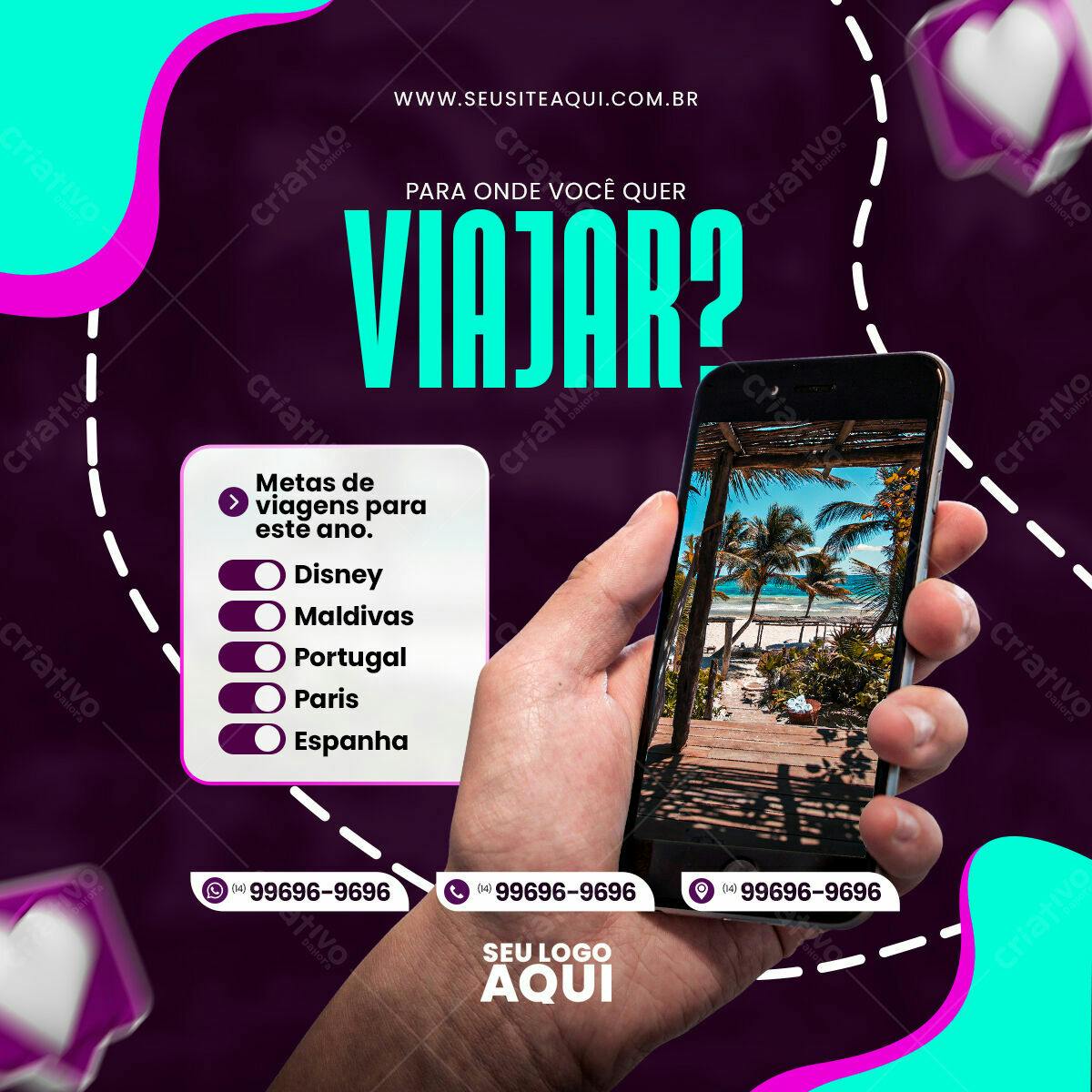 Post para Redes Sociais sobre Viagens PSD Editável