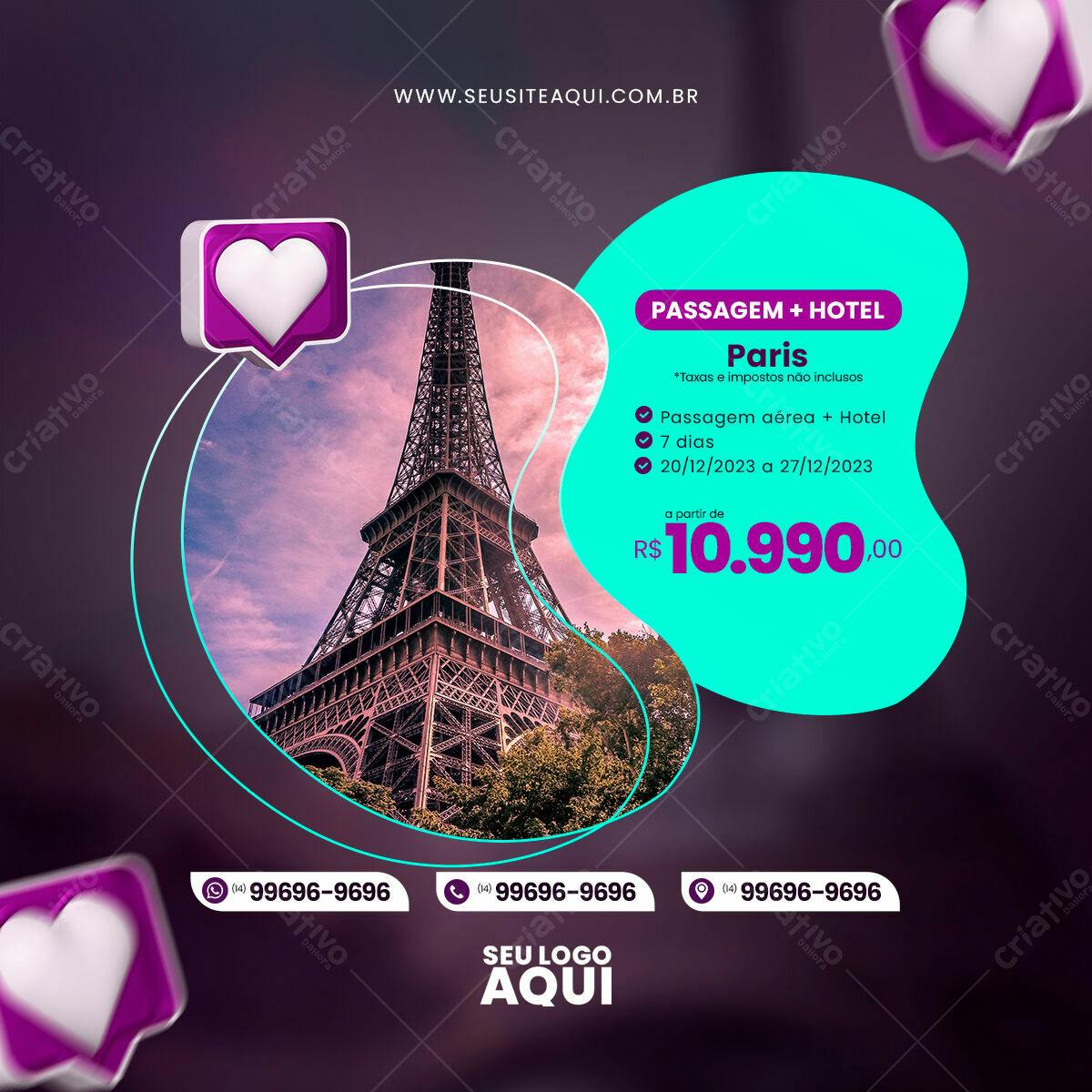 Flyer para Viagem a Paris PSD Editável
