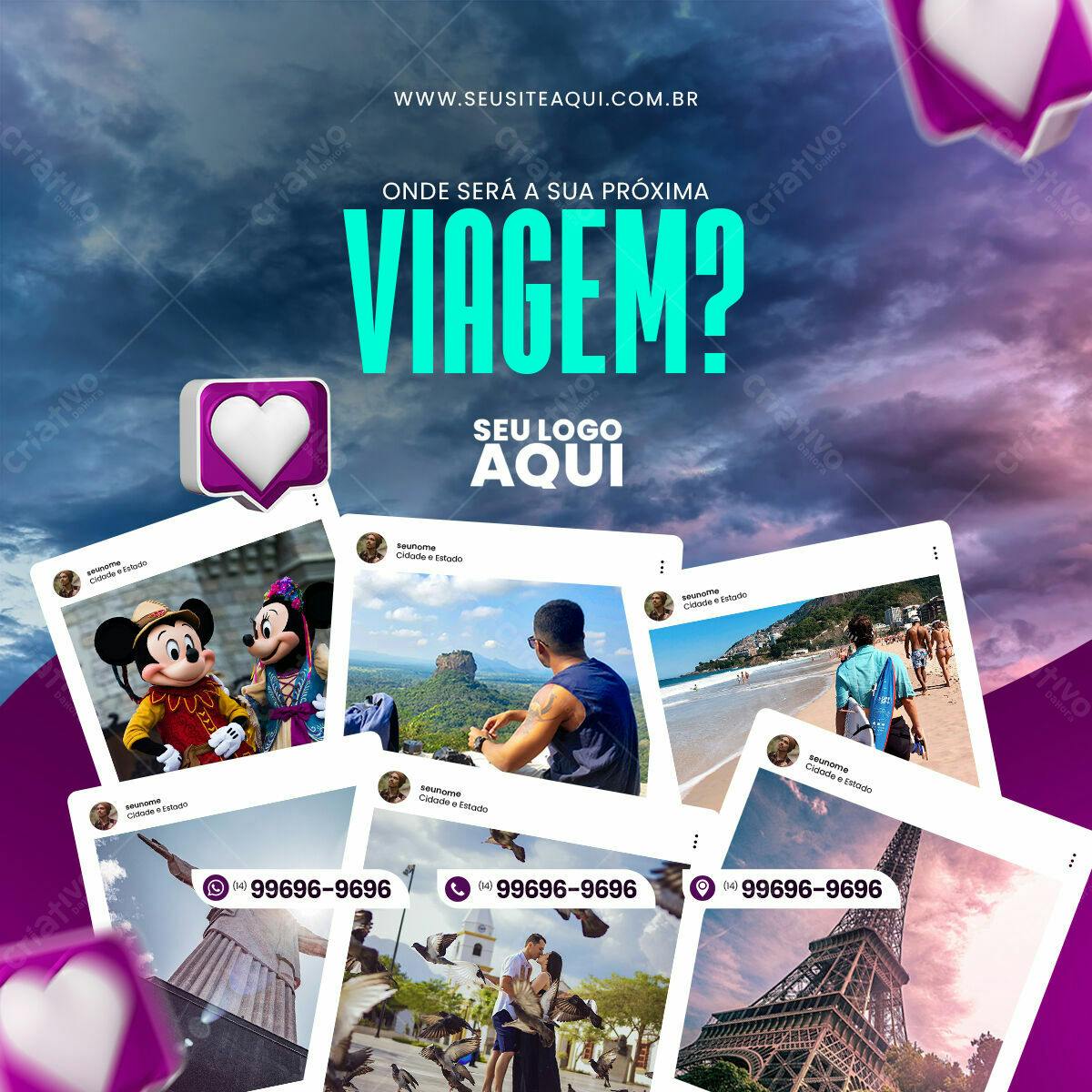 Post para Redes Sociais sobre Viagens PSD Editável