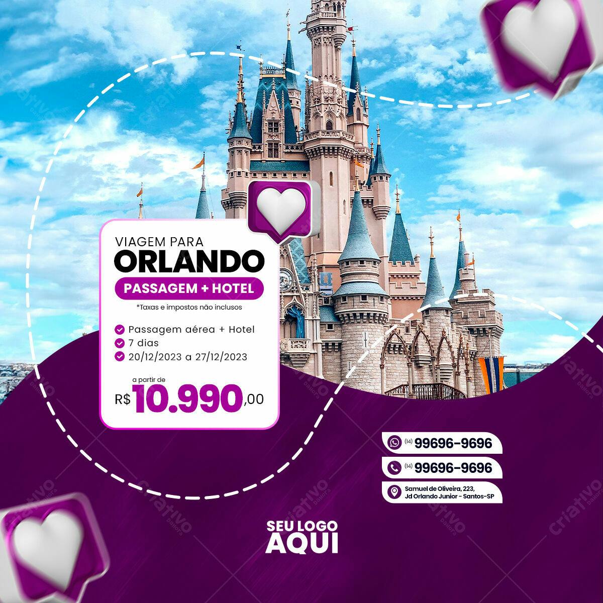 PSD para Viagem a Orlando com Passagem e Hotel Editável
