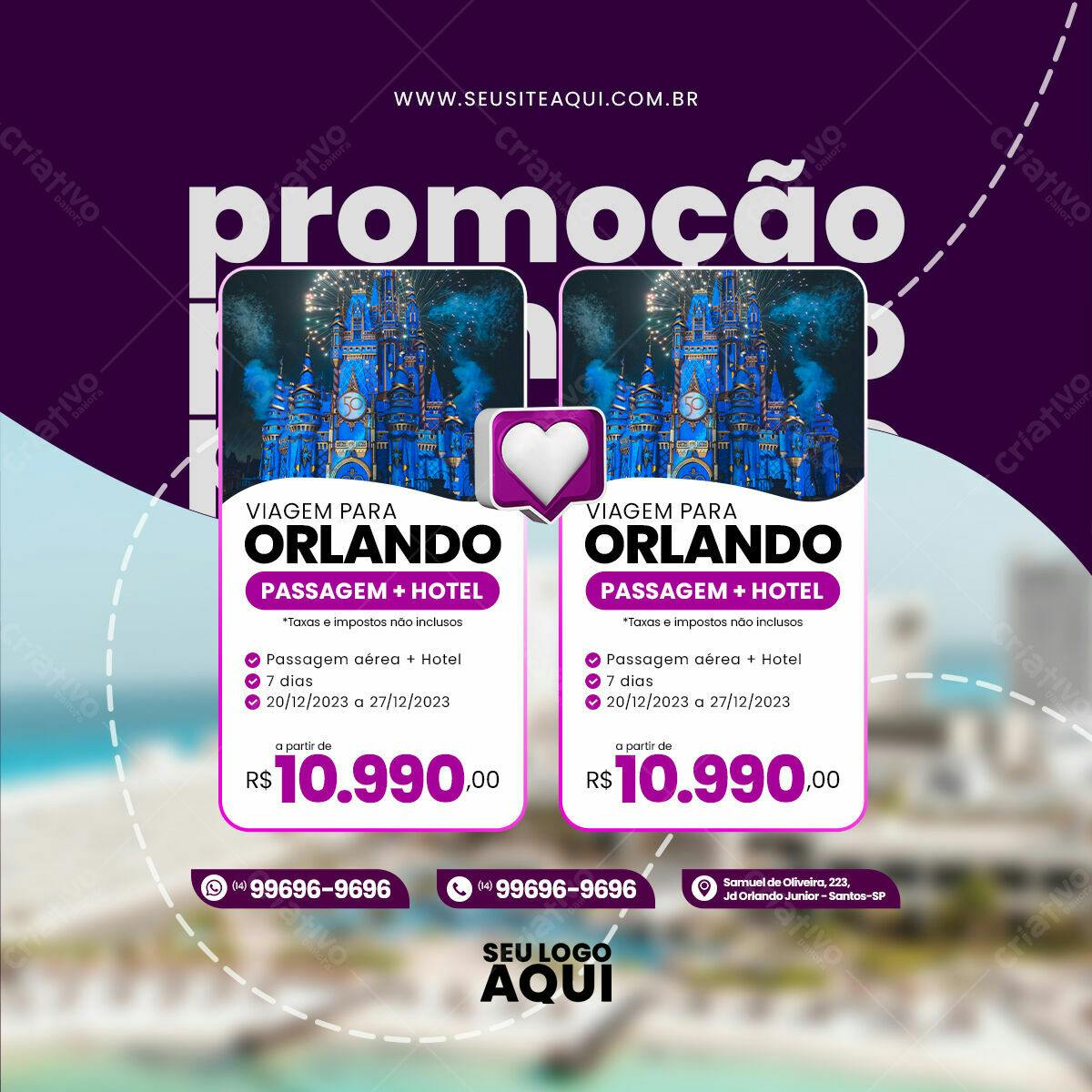 Flyer Promoção Orlando Passagem+Hotel PSD Editável
