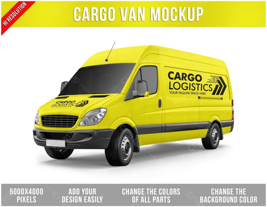Mockup de Van de Carga Amarela para Logística