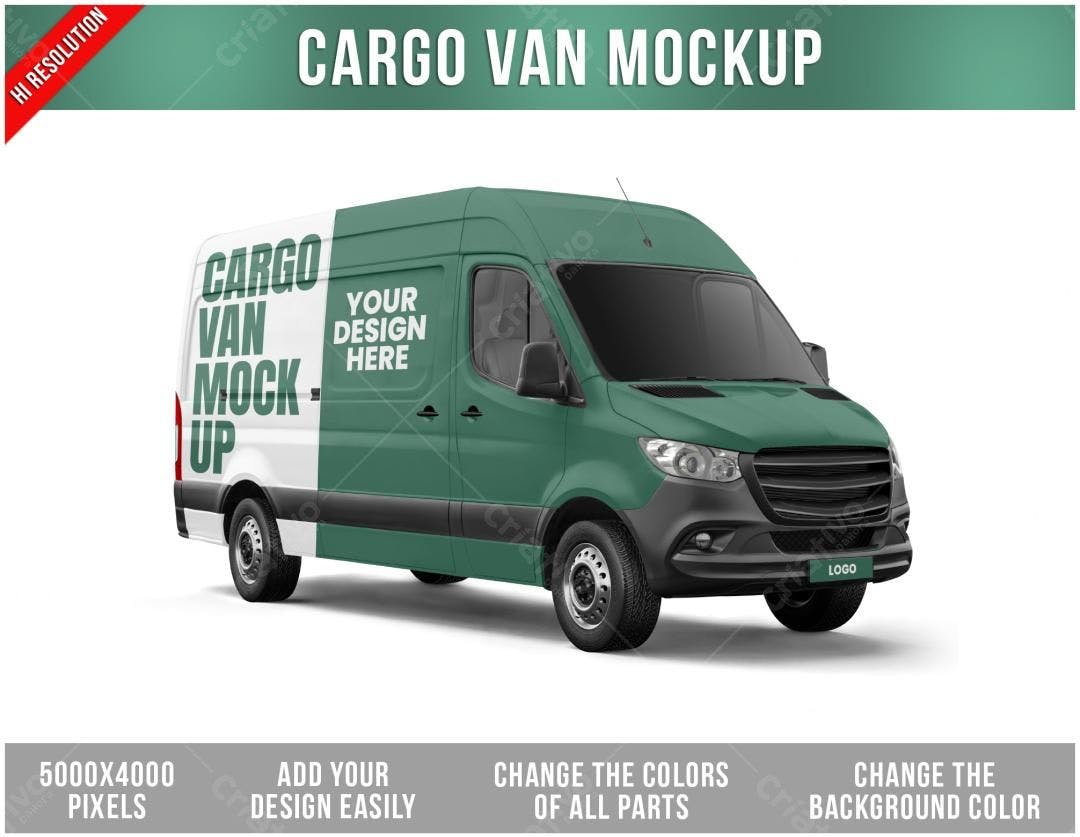 Mockup Realista de Van de Carga Verde e Branca