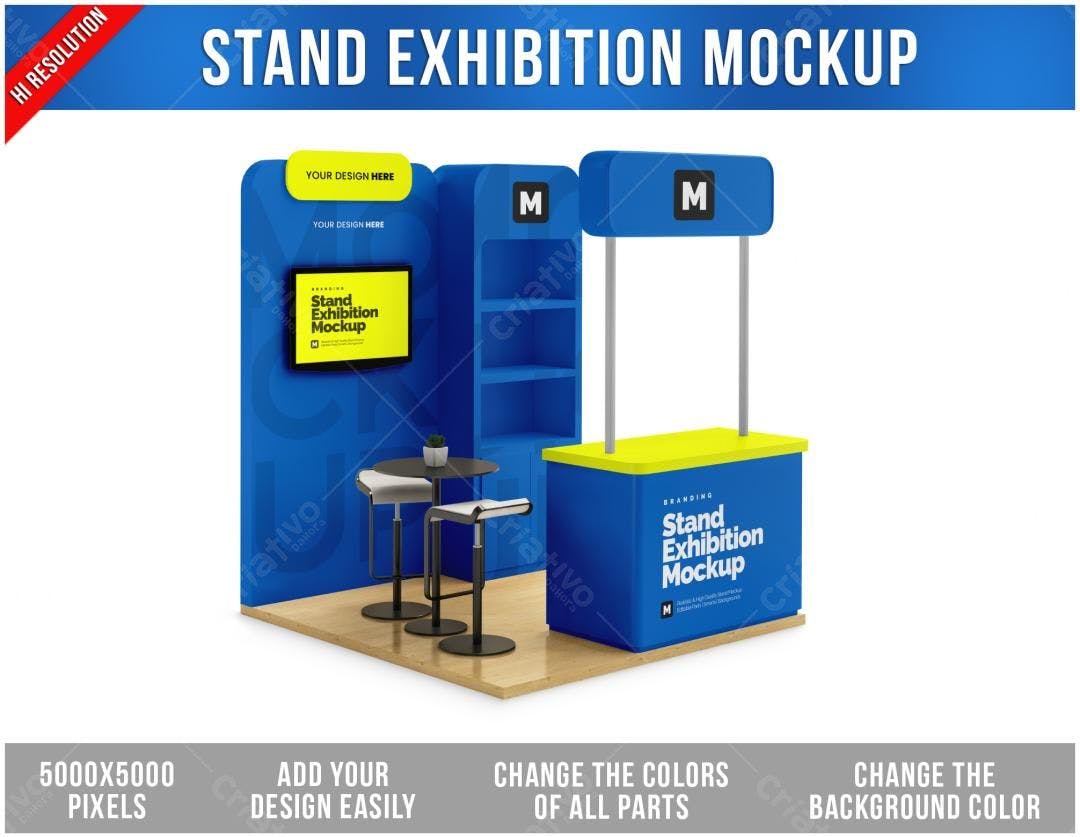 Mockup de Stand de Exposição Moderno em Azul e Amarelo