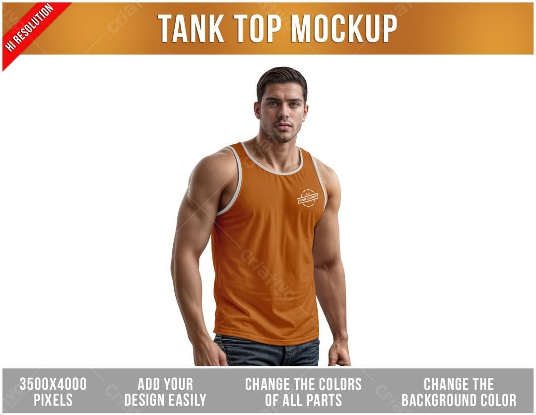 Mockup Realista de Regata Masculina Laranja
