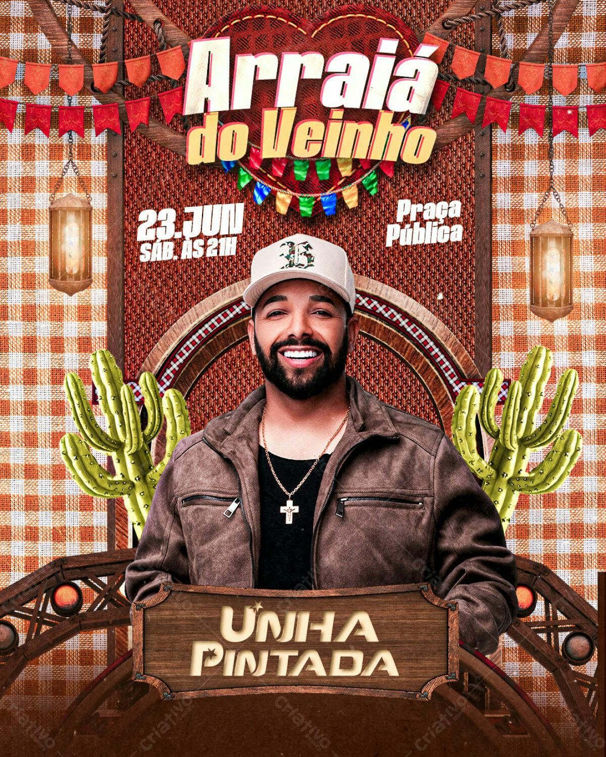 Flyer Festa Junina Arraiá do Veinho PSD Editável