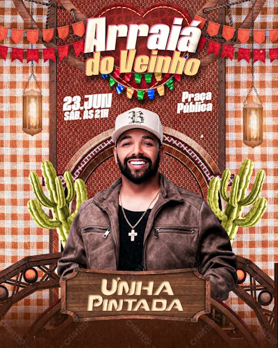 Flyer Festa Junina Arraiá do Veinho PSD Editável