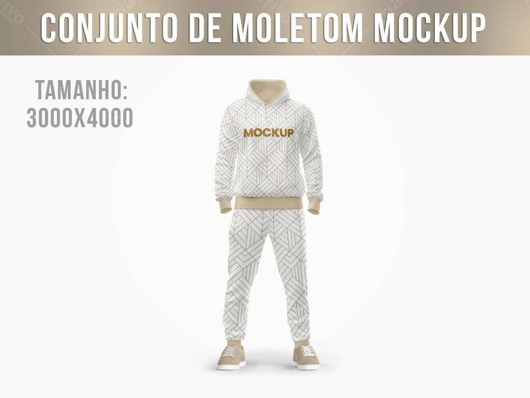 Mockup Conjunto Moletom Bege e Branco: Design Moderno
