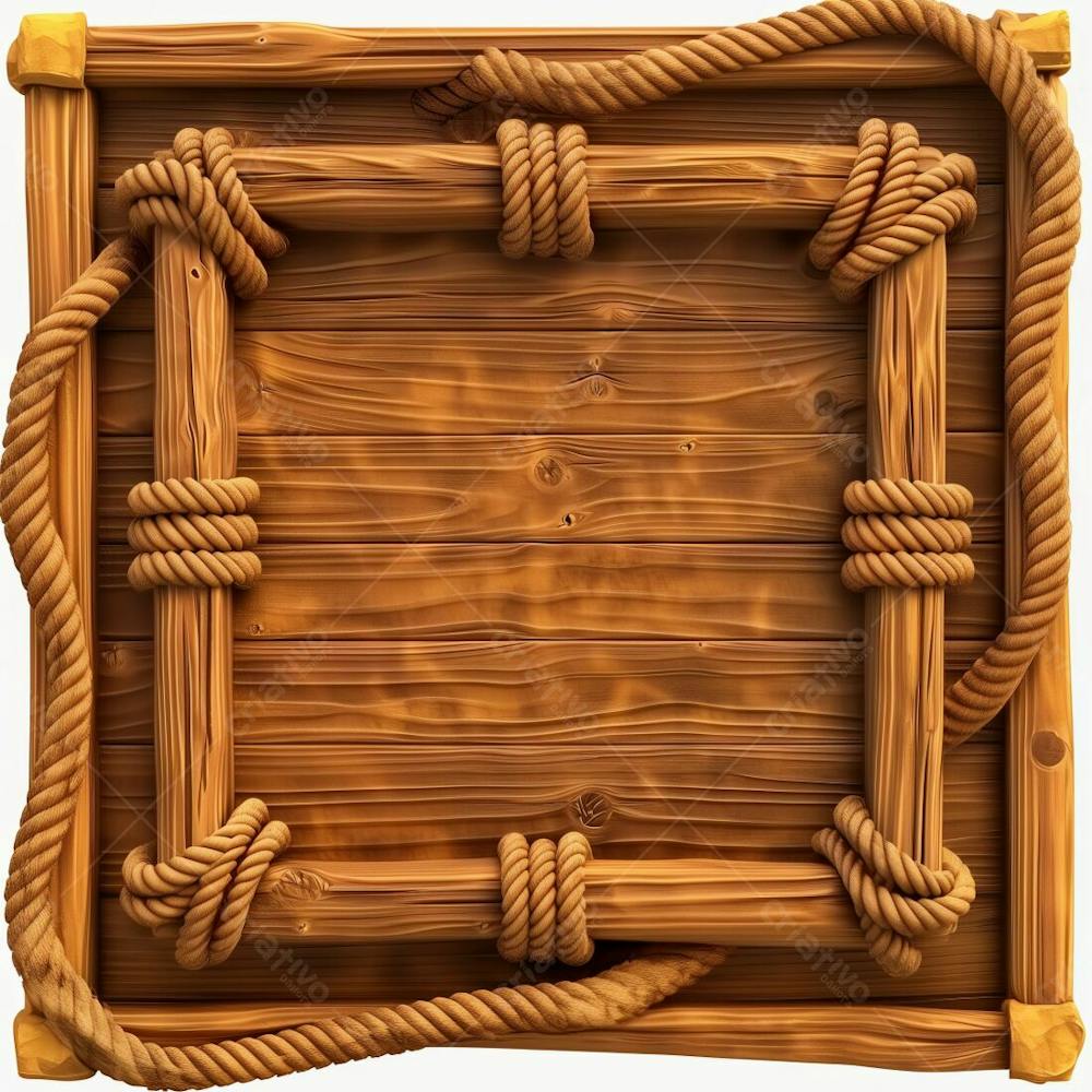 Elemento 3D, Placa De Madeira, Com Cordas, Para Composição