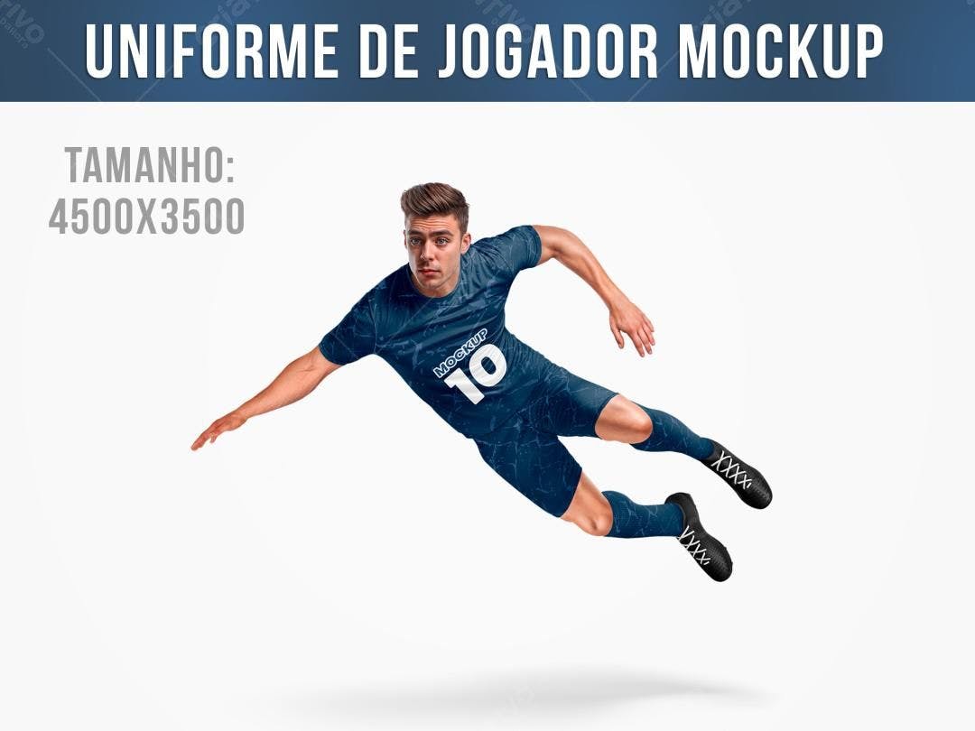 Mockup Uniforme de Futebol Masculino: Design Moderno em Azul Escuro
