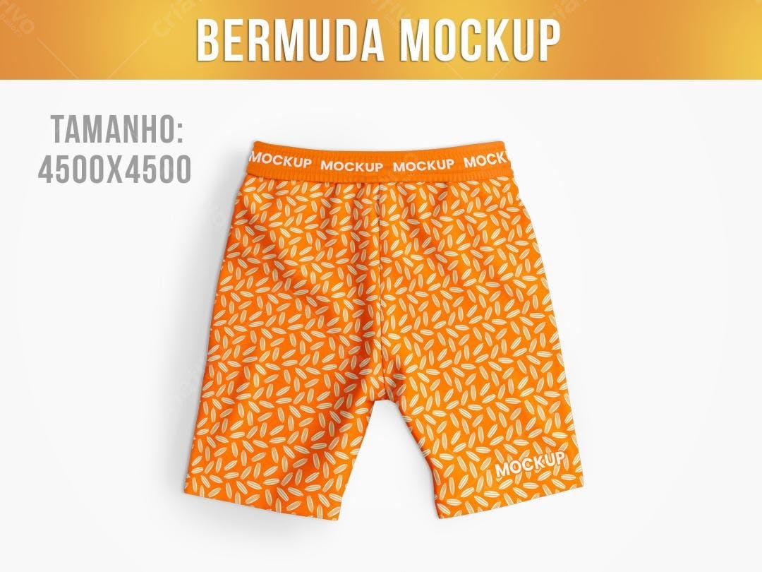 Mockup Bermuda Laranja com Estampa de Grãos