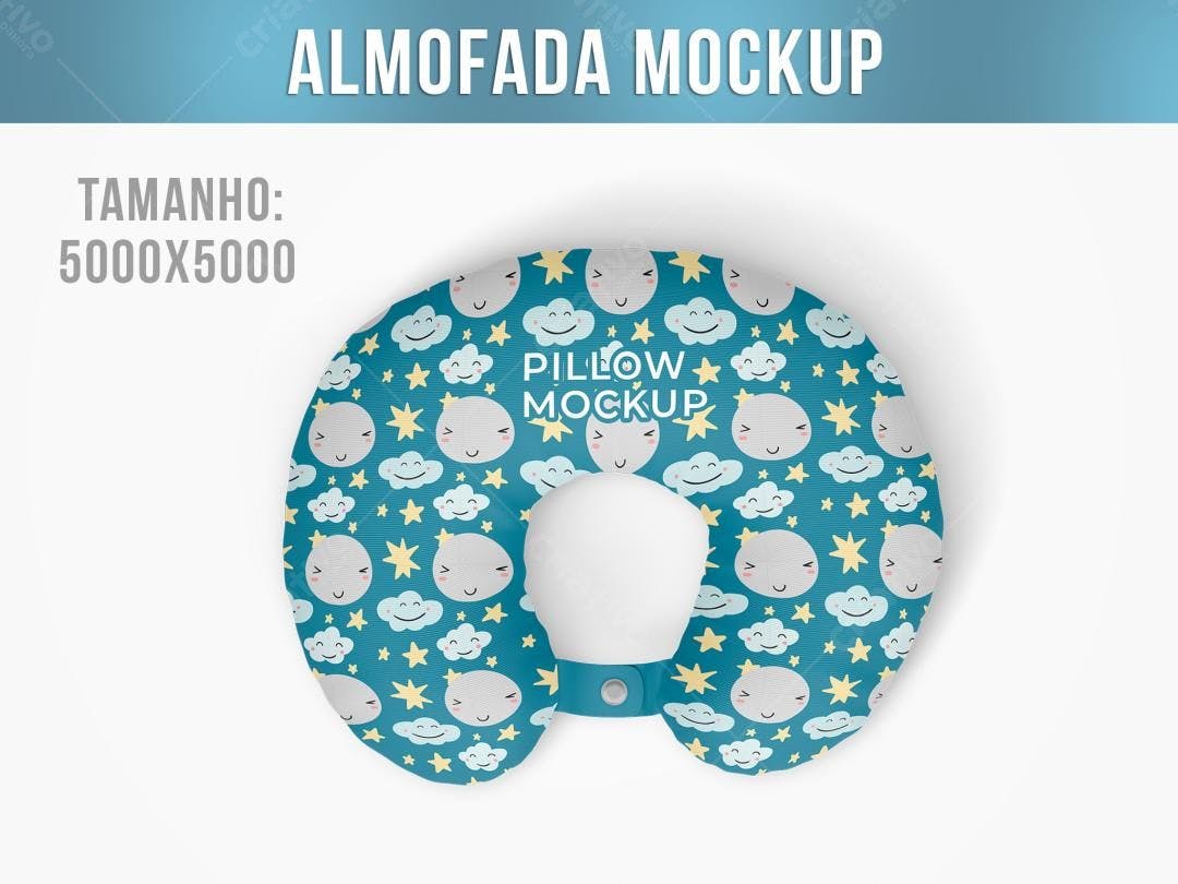 Mockup Almofada de Viagem: Estampa Lua, Estrelas e Nuvens