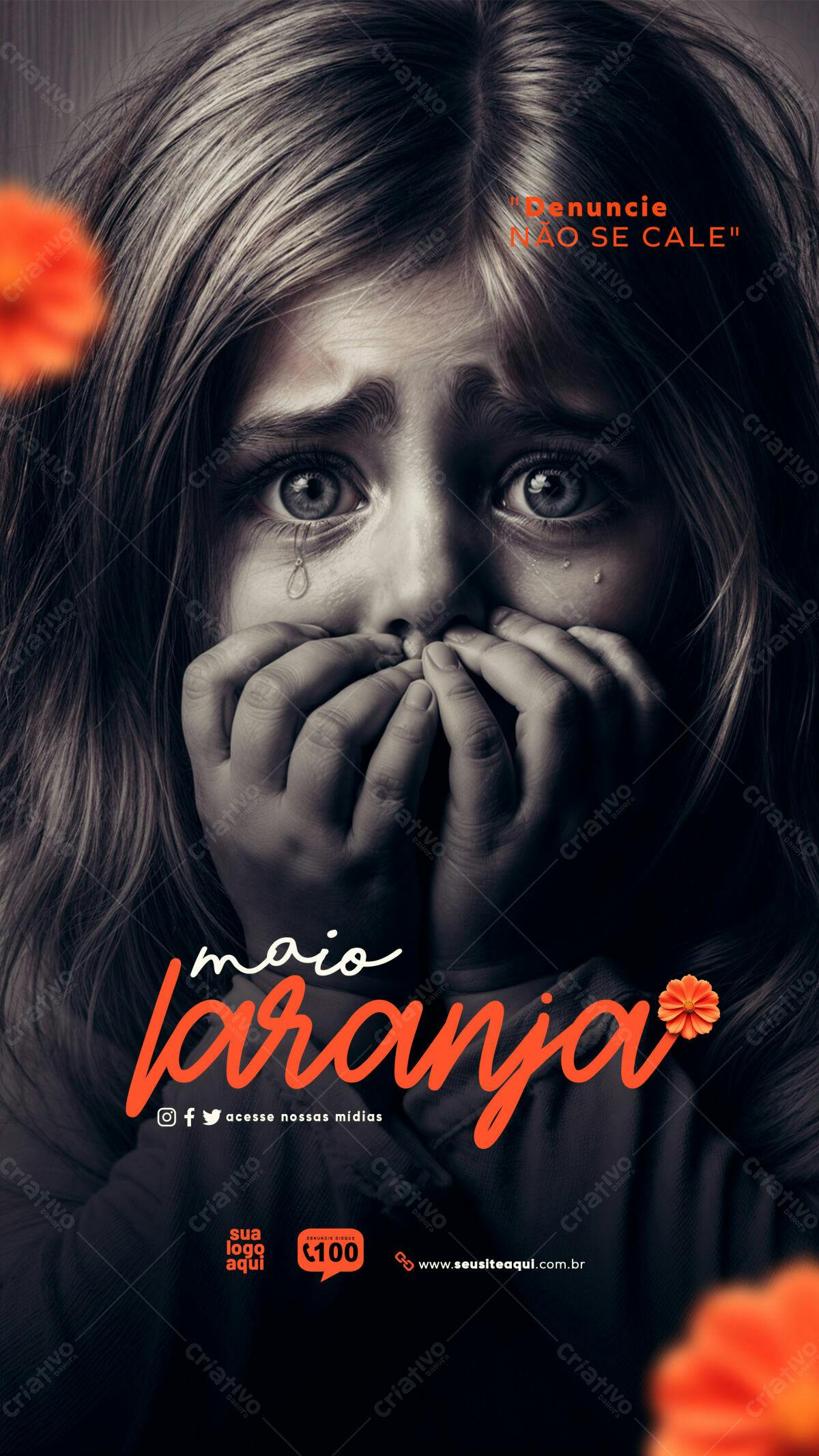 Cartaz Maio Laranja PSD Editável