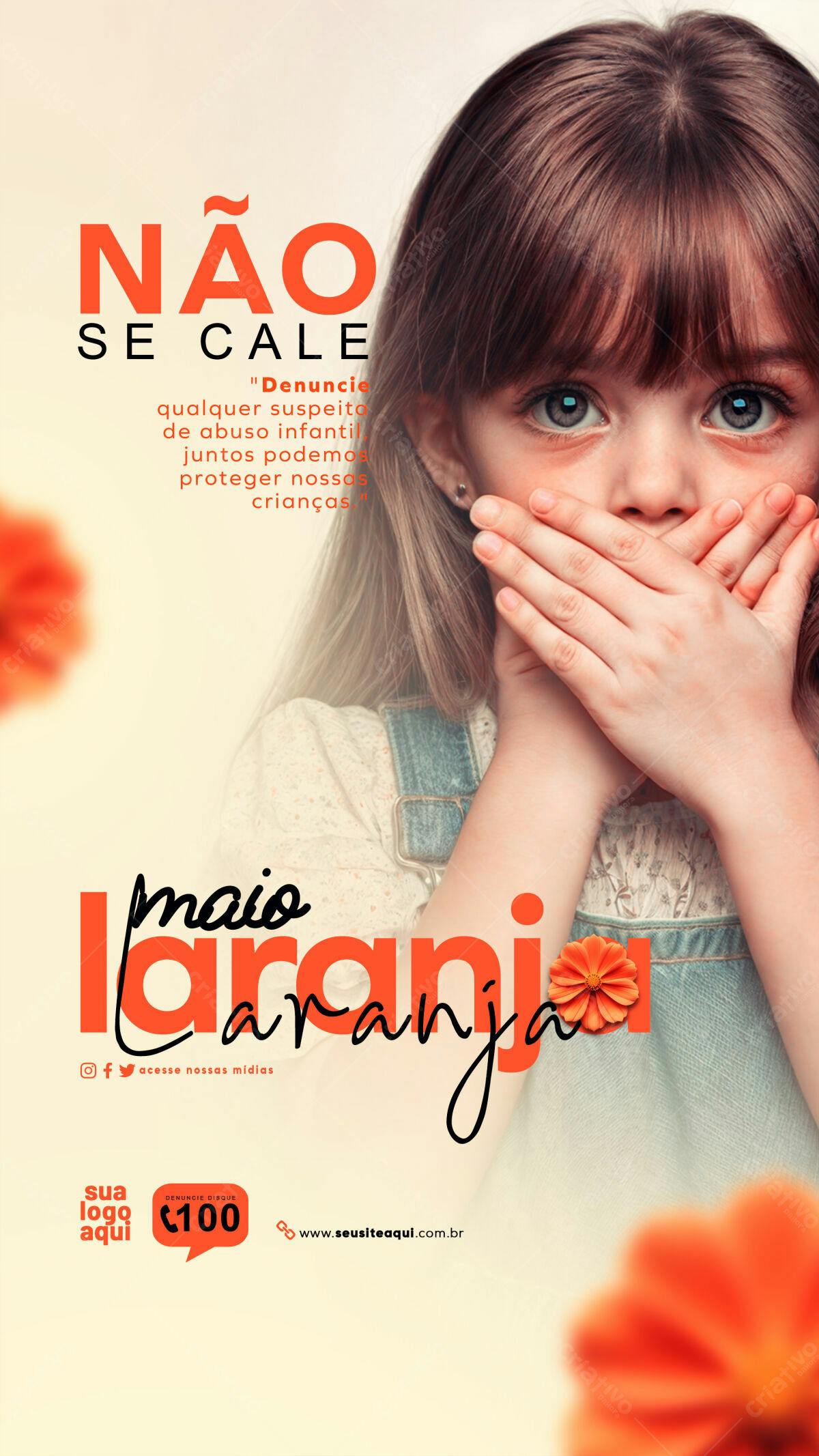 Cartaz Maio Laranja PSD Editável