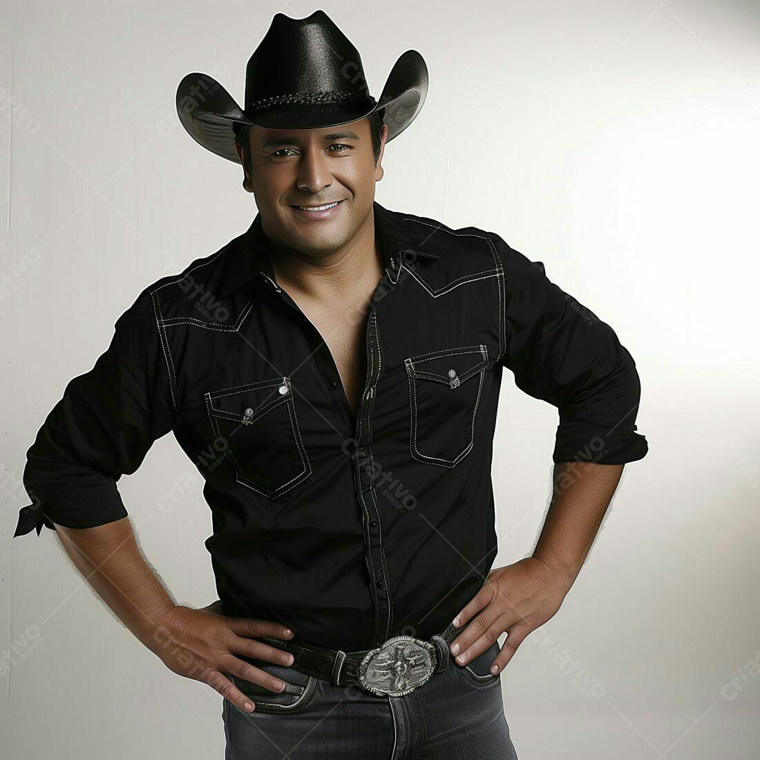 Cantor country latino com chapéu e camisa preta