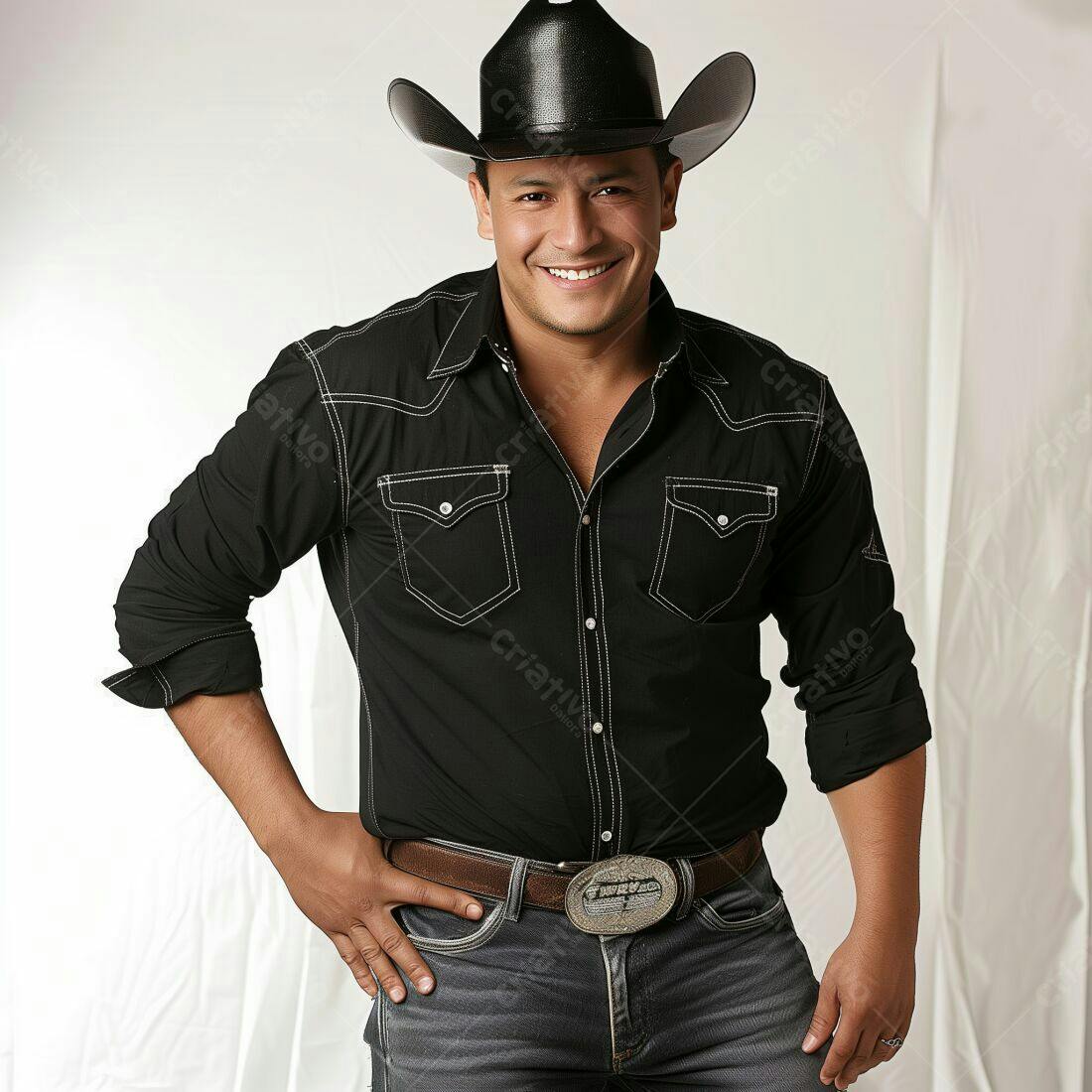 Homem latino sorridente chapéu country