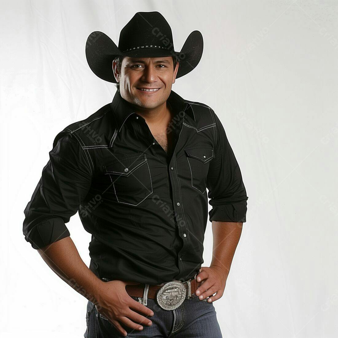 Cantor country latino sorridente em estúdio