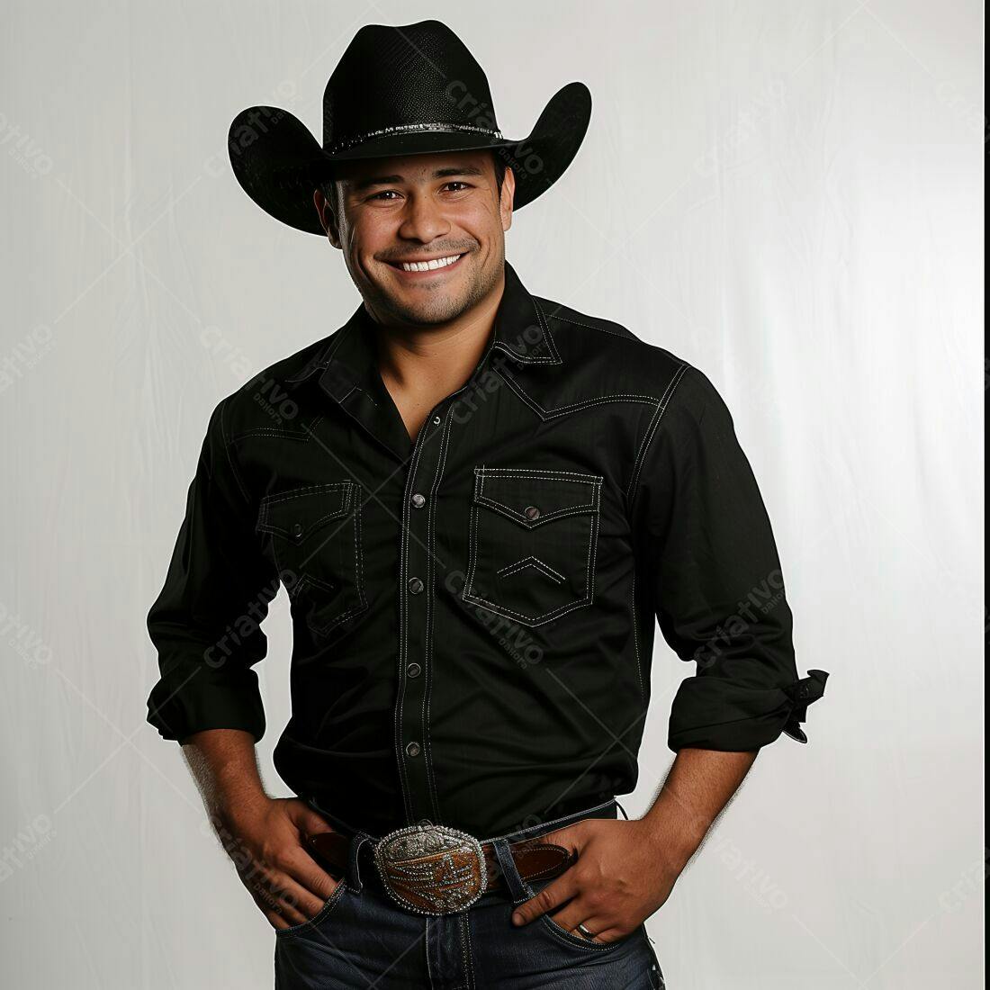 Homem latino sorridente chapéu de cowboy