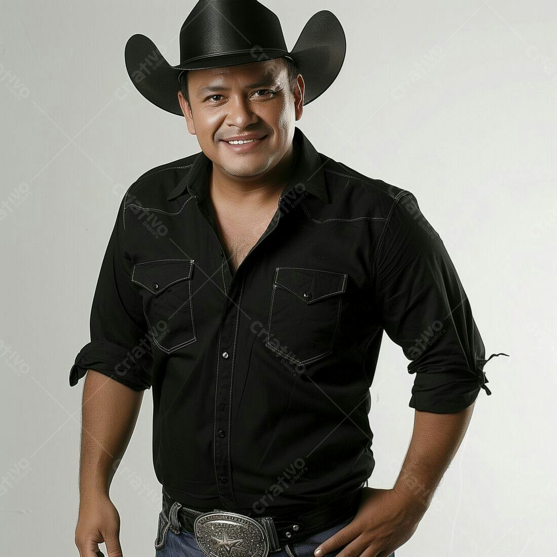 Cantor country latino usando chapéu preto