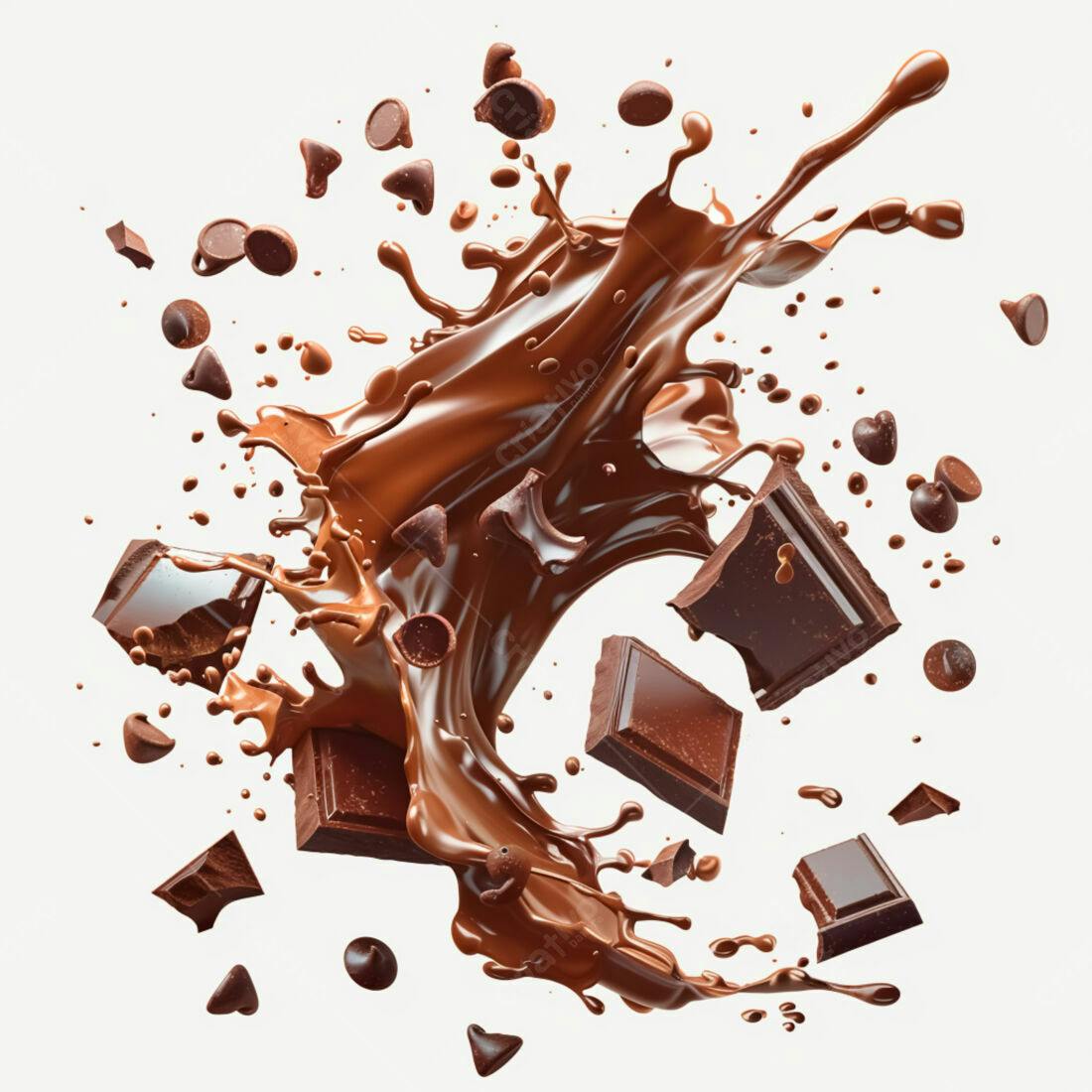 Explosão de chocolate derretido com pedaços