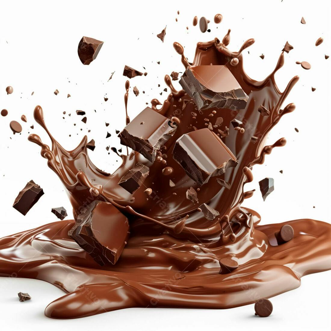 Chocolate derretendo em splash pedaços
