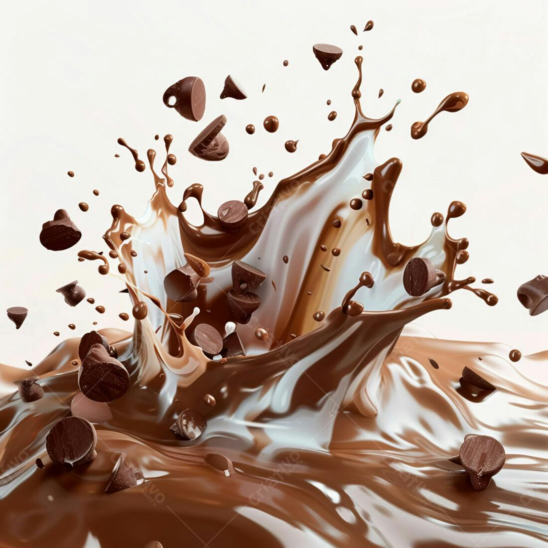 Chocolate derretendo com gotas em explosão
