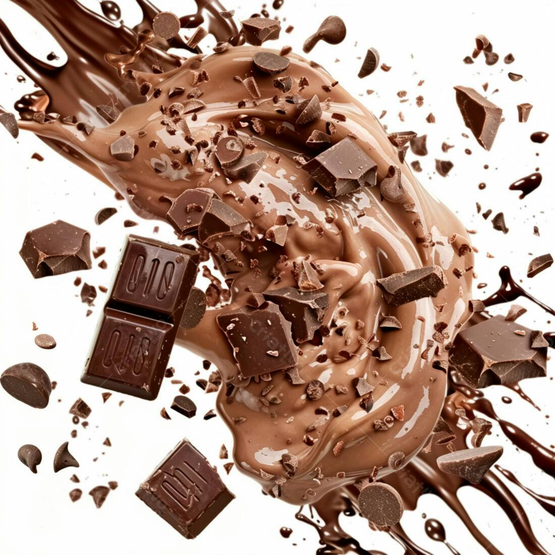 Chocolate derretido com pedaços em movimento