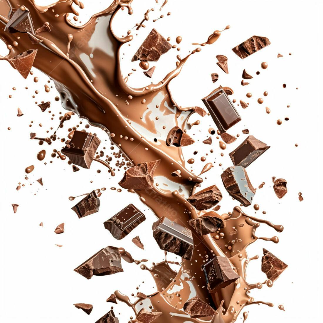 Chocolate derretendo em gotas e pedaços