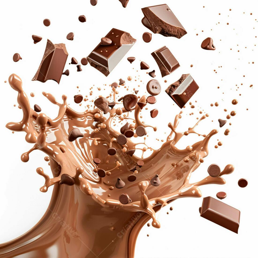 Chocolate derretendo em gotas e pedaços