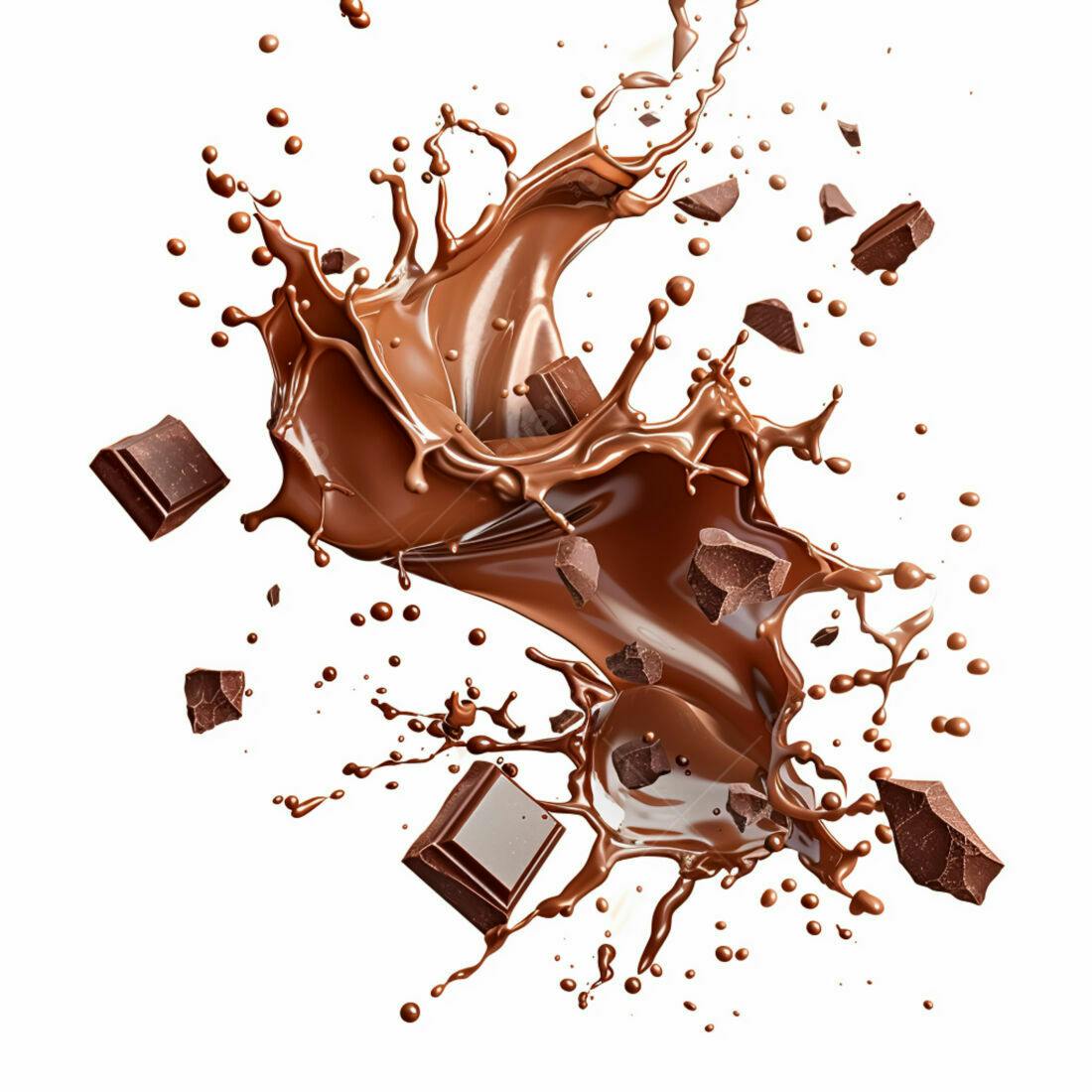 Chocolate derretendo em splash com pedaços
