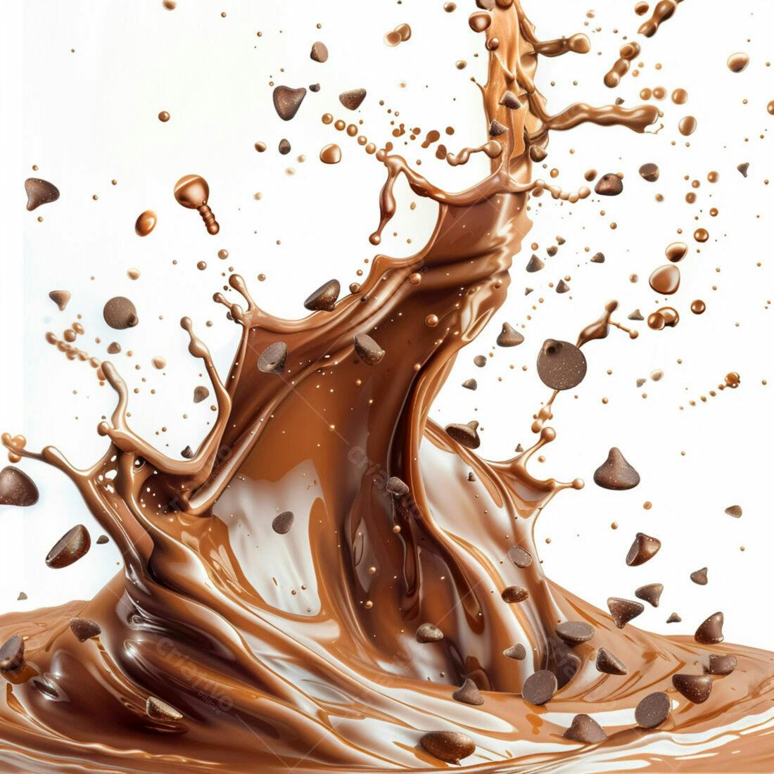 Chocolate derretendo com gotas em suspensão