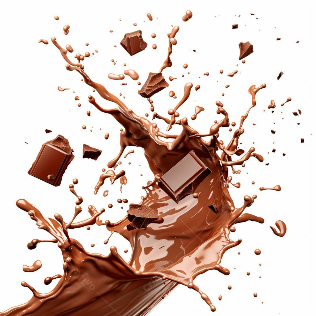 Chocolate derretendo com pedaços em explosão