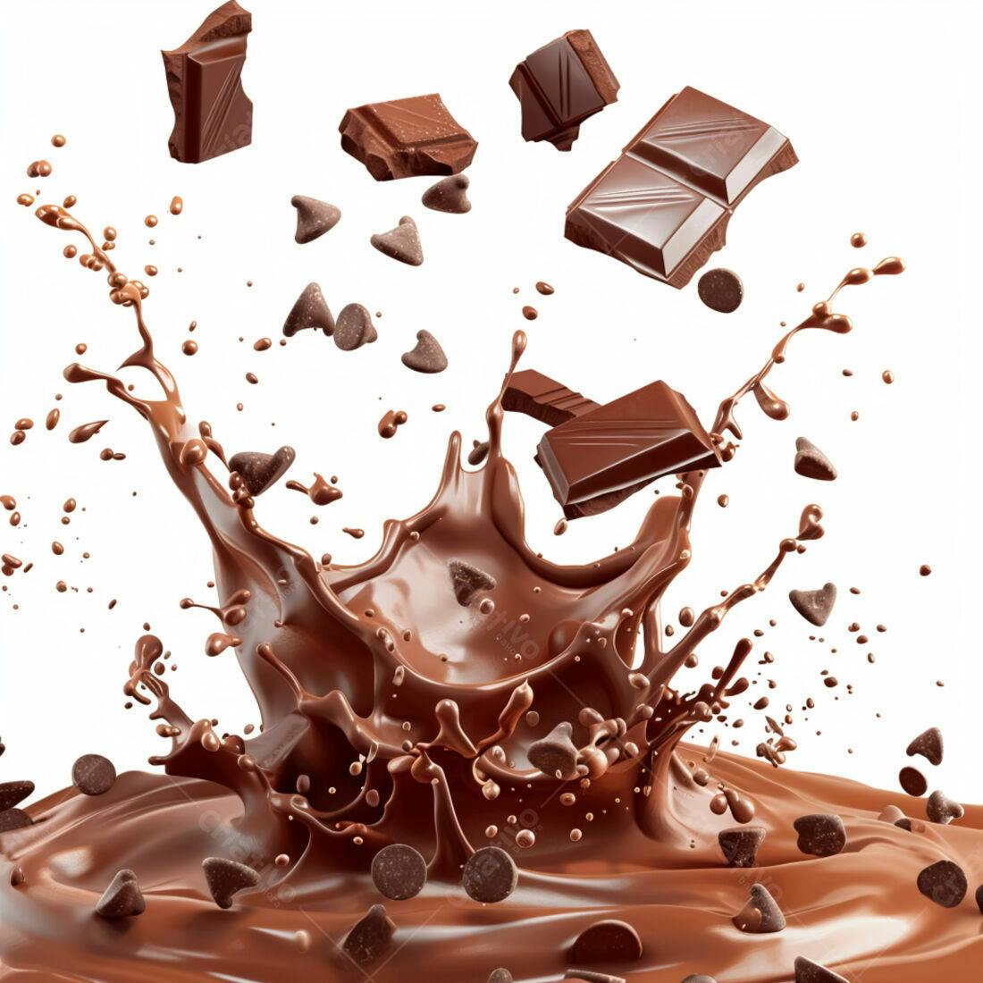 Chocolate derretendo em gotas e pedaços