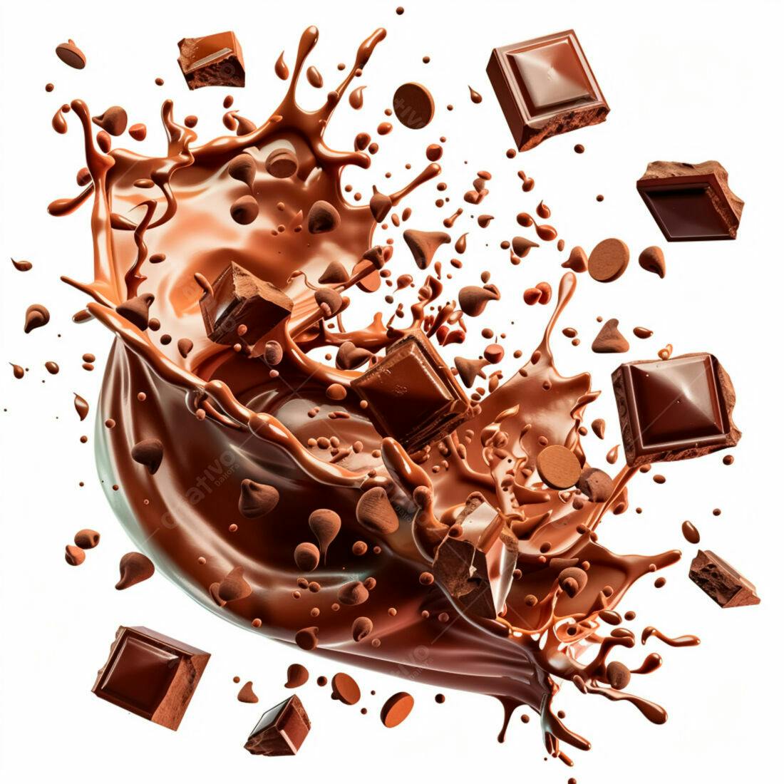 Chocolate derretido em explosão com pedaços